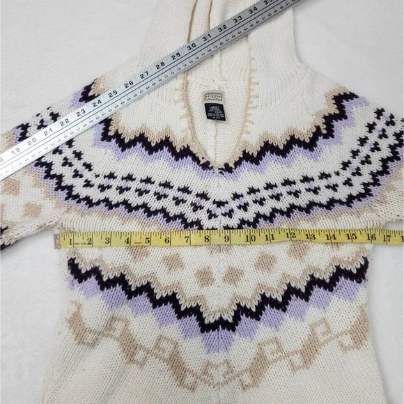 Vintage Boho Knit Fringe Hoodie - Fair Isle Cream Sweater - 90s Cozy Y2K‎ - Picture 8 of 8